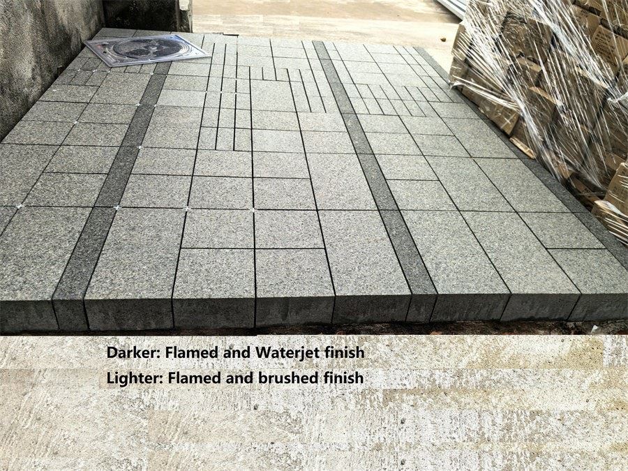 flamed and waterjet, flamed and brushed black granite -  (2) -